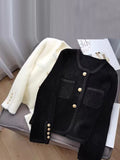 Chicmy-Buttoned Pockets Velvet Long Sleeves Loose Round-Neck Cardigan Tops