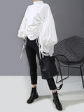 Chicmy-Drawstring Cropped Loose Stand Collar Shirt