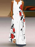 Chicmy- V-neck Casual Loose Floral Print Sleeveless Maxi Dress