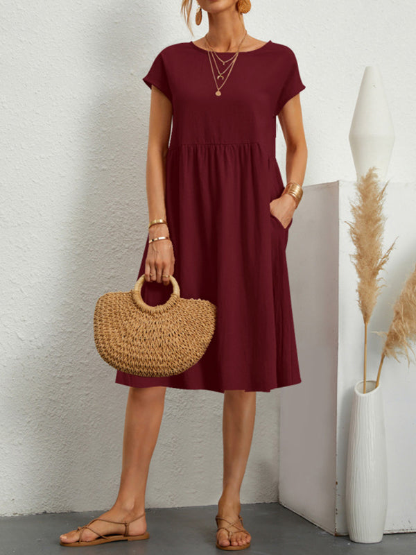 Chicmy-11 Colors Round-Neck Solid Color A-Line Midi Dress