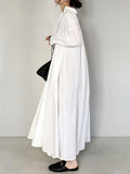 Chicmy-Solid Color Long Sleeves Loose Lapel Shirt Dress Maxi Dresses