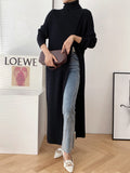 Chicmy-Original Loose Solid Color Split-Front Sweater Dress