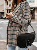 Chicmy-Buttoned Houndstooth Long Sleeves Loose Notched Collar Outerwear Blazer