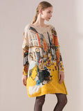 Chicmy-Original Loose Cartoon Printed Round-Neck Long Sleeves Sweater Dress