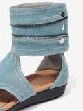 ChicmyBlue Hollow out Button Denim Sandals Boots