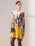 Chicmy-Original Loose Cartoon Printed Round-Neck Long Sleeves Sweater Dress