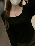 Chicmy-Solid Color Long Sleeves Skinny Square-Neck T-Shirts Tops