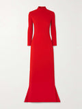 CHICMY-Graduation gift, graduation evening dress Long Sleeves Solid Color Half Turtleneck Evening Dresses Maxi Dresses