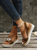 ChicmyMetal Woven Wedge Platform Roman Sandals