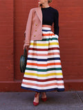 Chicmy-High Waisted Contrast Color Striped Skirts Bottoms