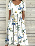 Chicmy- Round Neck Casual Loose Floral Print Vacation Short Sleeve Midi Dress