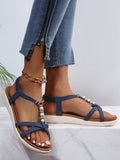 ChicmyJFN Pearl Beaded Thin Strap Cross Bohemian Casual Sandals