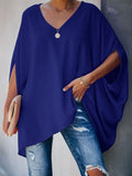 Chicmy-Oversize Batwing Sleeves Solid Color V-Neck T-Shirt