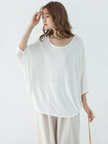 Chicmy-Vintage Loose Round-Neck Batwing Sleeves Shirts