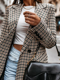 Chicmy-Buttoned Houndstooth Long Sleeves Loose Notched Collar Outerwear Blazer