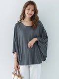 Chicmy-Vintage Loose Round-Neck Batwing Sleeves Shirts