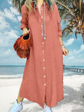 Chicmy- Lapel Solid Color Button Long Sleeve Maxi Dress