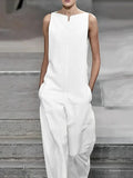 Chicmy-Sleeveless Wide Leg Solid Color Boat Neck Jumpsuits