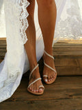 ChicmyWhite Pearl Beaded Bridal Wedding Beach Sandals