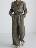 Chicmy-Urban Linen Drawstring Elastic Waisted Wide Leg Long Sleeves Jumpsuits