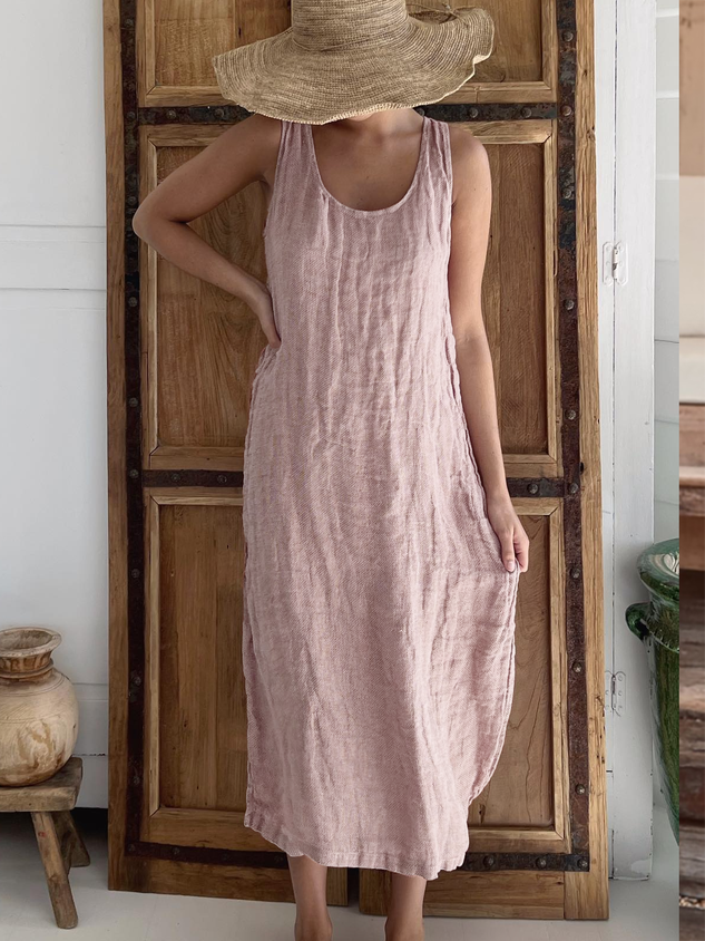 Chicmy Cotton And Linen Casual Loose Dress