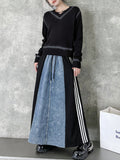 CHICMY-Graduation gift, graduation evening dress Striped Split-Joint Drawstring Contrast Color Loose A-Line Skirts Bottoms