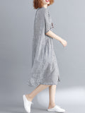 Chicmy-Artistic Retro Loose Split-Joint Plaid Buttoned Stand Collar Half Sleeves Midi Dress