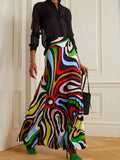 Chicmy-High Waisted Abstract Printed Skirts Bottoms