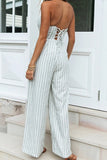 CHICMY-Women's Spring and Summer Outfits, Casual and Fashionable Dew Shoulder Striped Whtie One-piece Jumpsuit
