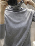 Chicmy-Solid Color Heaps Collar Long Sleeve Knitwear Tops