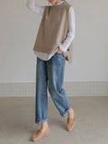 Chicmy-Fall Outfits Simple Sleeveless Loose Buttoned Solid Color Round-Neck Sweater Vest Outerwear