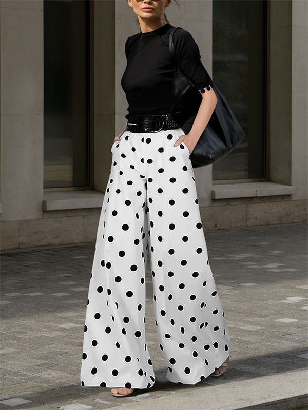 Chicmy-Loose Wide Leg Polka-Dot Casual Pants Bottoms