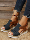 ChicmyColor Block Ruched Wedge Heel Espadrille Sandals