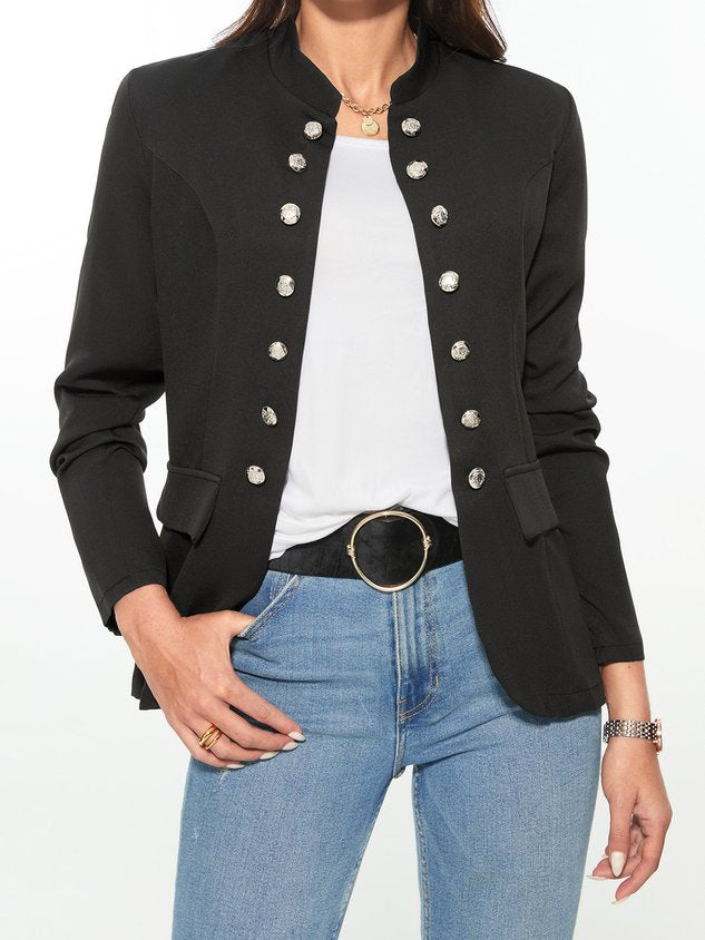 ChicmyBlack Long Sleeve Shift Buttoned Solid Jacket