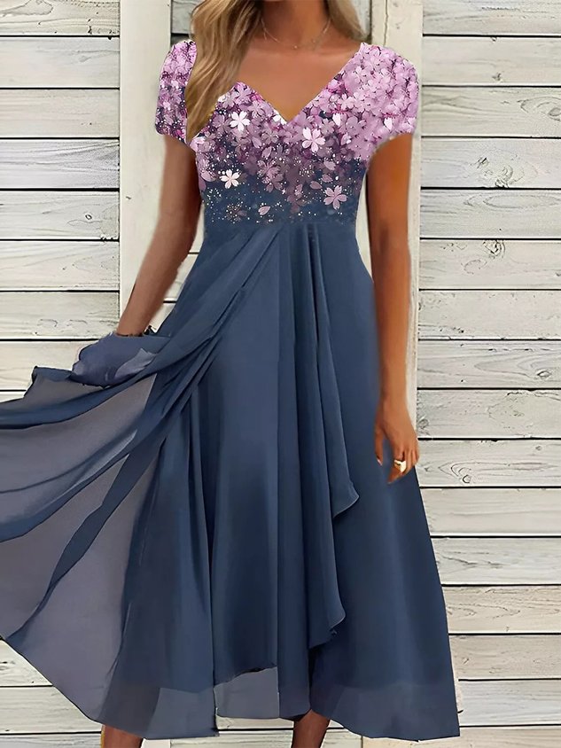 Chicmy Elegant V Neck Floral Garden Party Dress