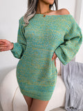 Chicmy-Heathered Boat Neck Lantern Sleeve Sweater Dress