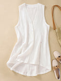 Chicmy-Buttoned Solid Color Loose Sleeveless V-neck Vest Top
