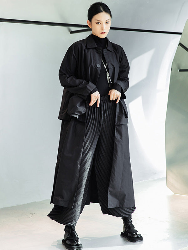 Chicmy-Loose Split-Joint Black False Two Trench Coat