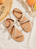 ChicmyWhite Pearl Beaded Bridal Wedding Beach Sandals