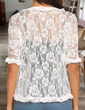 ChicmyBreathable Casual Cute Jacket Short Sleeve Solid Color Floral Lace Wedding Knit Jacket