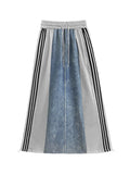 CHICMY-Graduation gift, graduation evening dress Striped Split-Joint Drawstring Contrast Color Loose A-Line Skirts Bottoms