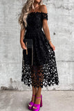 CHICMY-Women's Spring and Summer Outfits, Casual and Fashionable Off Shoulder Crochet Lace Midi Dress