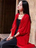 Chicmy-Soft Red Ramie Cotton Linen Cover-up Cardigan