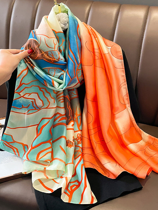 Chicmy-Contrast Color Printed Sun-Protection Shawl&Scarf