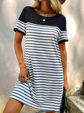 Chicmy- Loose Casual Crew Neck Striped Dress With