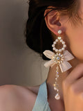 Chicmy-Vintage Rhinestone Bow-Embellished Tasseled Earrings Accessories