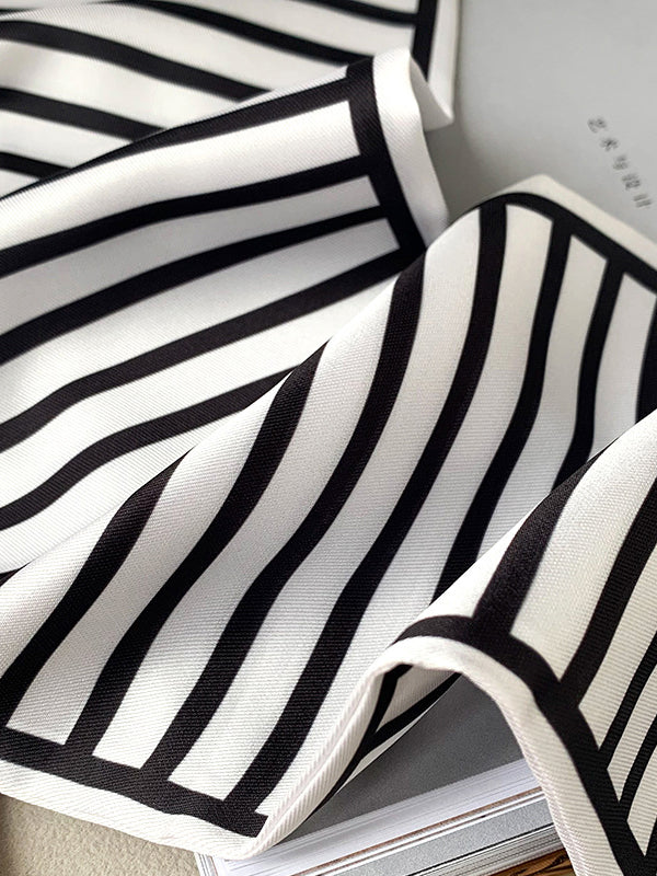 Chicmy-Urban Contrast Color Striped Printed Silk Imitation Scarf