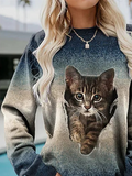 ChicmyOmbre Cat Crew Neck Loose Sweatshirt