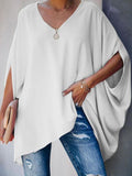 Chicmy-Oversize Batwing Sleeves Solid Color V-Neck T-Shirt