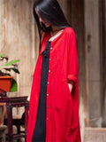 Chicmy-Soft Red Ramie Cotton Linen Cover-up Cardigan